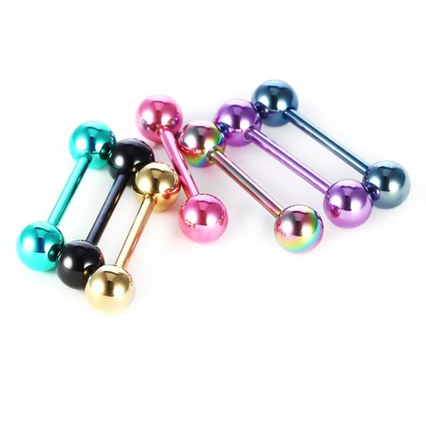

other 7pcs 14g colorful tongue rings bars girls nipple piercing straight barbells stainless steel body jewelry pircing, Slivery;golden