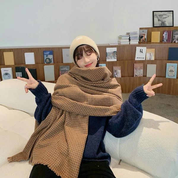 

scarves arrival comfortable thick soft plaid big scarf warm temperamental fresh simple vintage knit classical shawl, Blue;gray