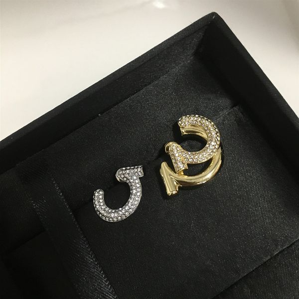 

cuff stud earrings cool wind feijia 2021 color contrast superimposed letter g asymmetric sf, Golden