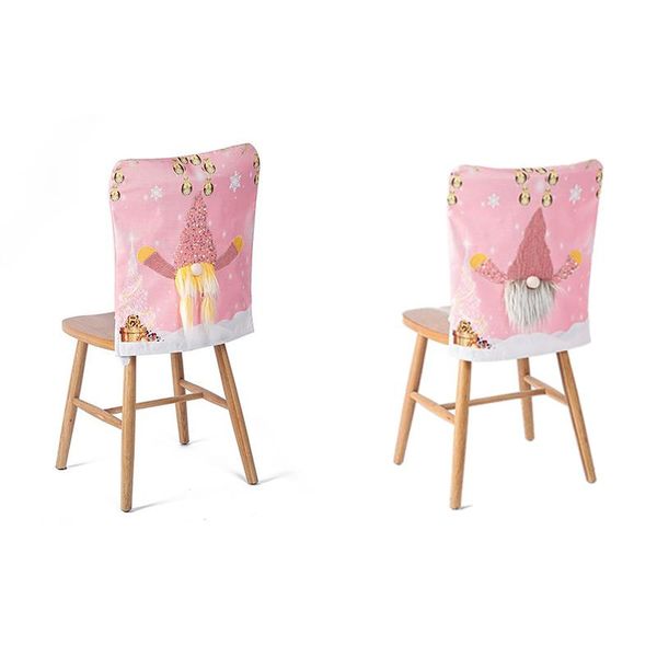 

chair covers christmas funny gnome with led light cartoon faceless santa pink back slipcover for dining decor