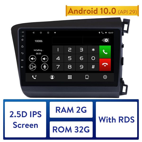 Auto-DVD-Multimedia-Player GPS-Navigation 9-Zoll-Radio für 2012-HONDA CIVIC Rechtslenker Android 10.0 2 GB RAM 32 GB ROM
