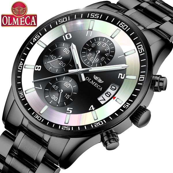

olmeca multifunctional three eye six pin butterfly button men's watch waterproof sports luminous quartz non mechanical, Slivery;brown