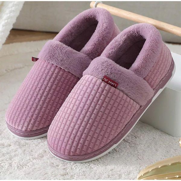 

women winter slippers home shoes ladies warm plush indoor casual flats couple shoe comfort female footwear plus size, Black