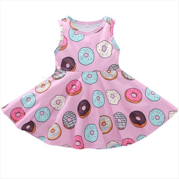 

fashion macaron print girls summer girl dresses cotton sleeveless children vest spring round neck cute donut pattern, Red;yellow