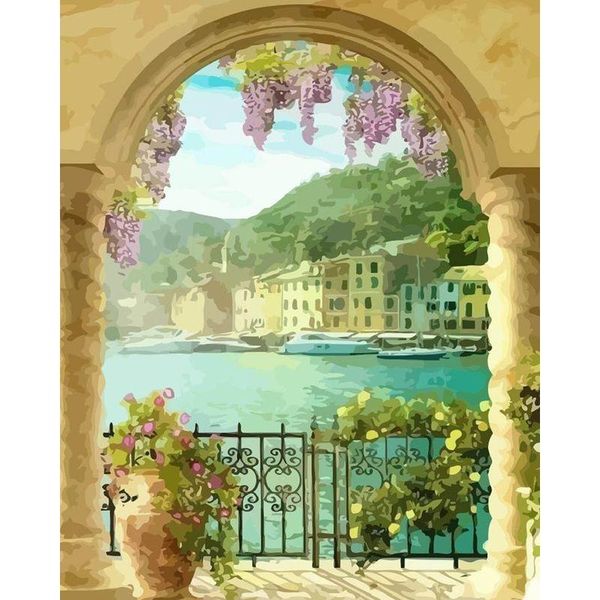 

paintings gatyztory oil painting by numbers arch seaside for landscape paint canvas coloring picture handpainted home decoration