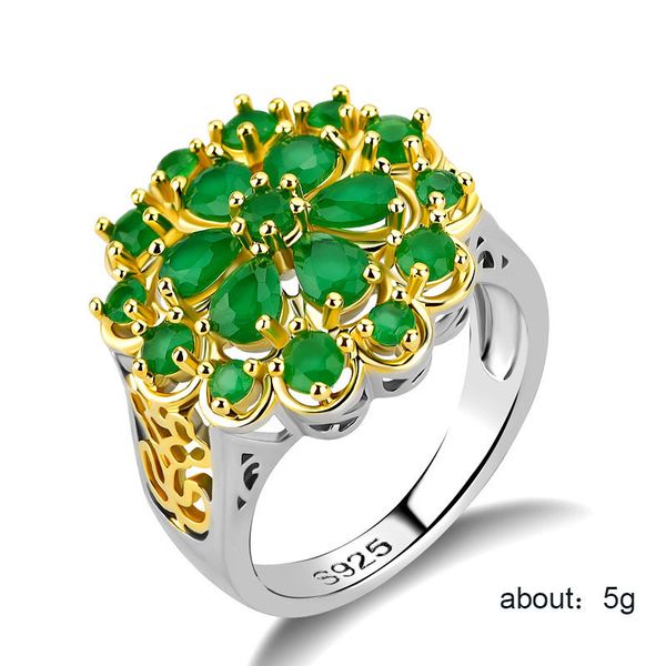 

emerald double color electroplated flower lady ring, Silver