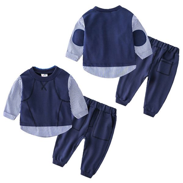 Autunno Primavera Moda 2 3-8 10 12 anni T-shirt patchwork in cotone a righe colorate + pantaloni 2 pezzi Set sportivo per bambini Neonati maschi 210625