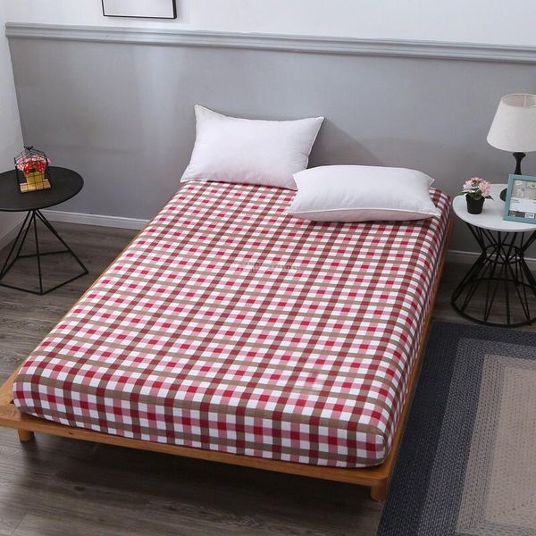 

sheets & sets fashion red plaid washed cotton bed sheet with elastic band soft fabric stripes fitted home decor mattress protector cover