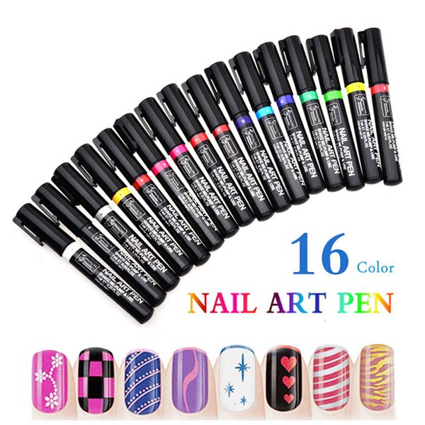 16 adet / grup 3D Nail Art Kalem Seti Salon 16 Renkler DIY Dekorasyon Çizim Boyama Tasarım Güzellik Araçları Toptan