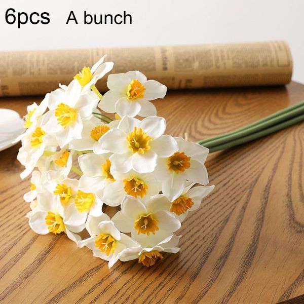

decorative flowers & wreaths 6pcs/lot home room artificial simulation narcissus flower living window decor fake wedding scene daffodil