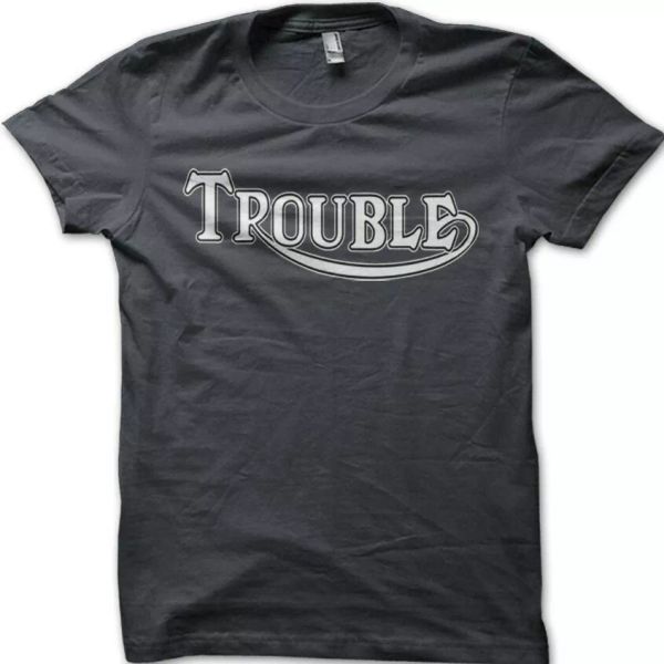 

trouble triumph inspired motorcycle biker printed cotton t-shirt 9070, White;black