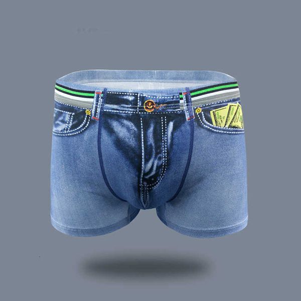 

underpants man denim boxer panties male fashion underwear 3d print home comfortable pocket, Black;white
