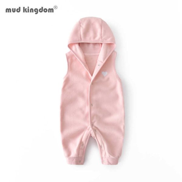 Mudkingdom bebê meninos meninas macacão outono sem mangas sólidas crianças roupas com capuz aquecido crasalho jumpsuit crianças roupas 210615