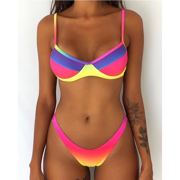 

two piece suits swimsuit women gradient swimwear bikini swimming suit set bathing trajes women's, White;black