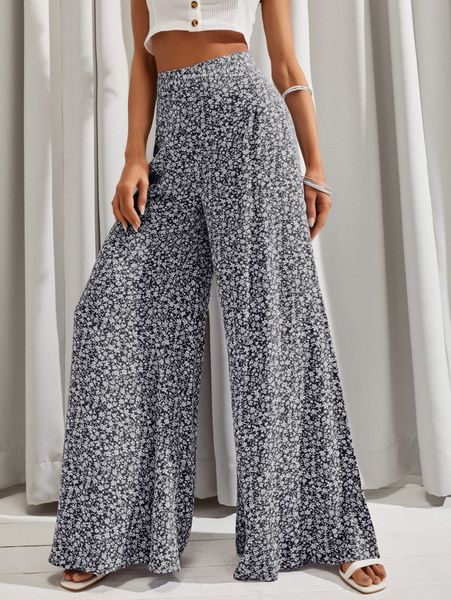 

luukse ditsy floral print wide leg pants d1qd#, Black;white