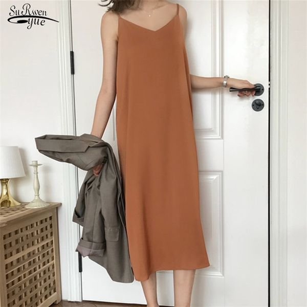 

loose sleeveless summer dresses v-neck sling long black party women maxi solid color robe femme 13351 210421, Black;gray
