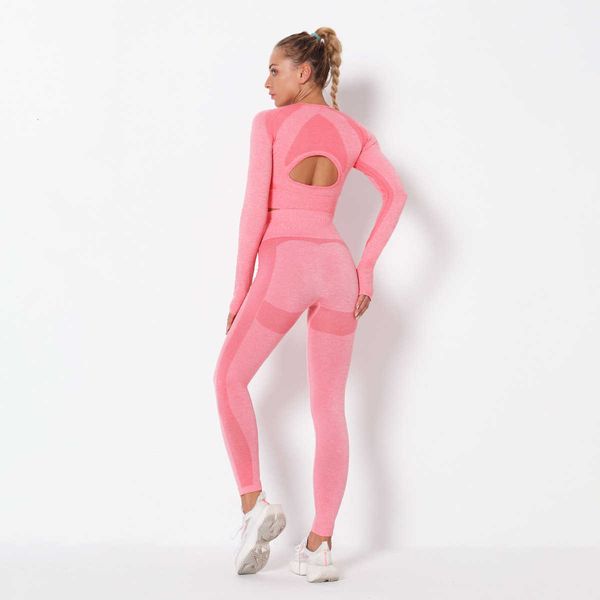 

seamls hollow out suit hip lifting yoga pants sports high waist fitns pants long sleeve blouse, Gray