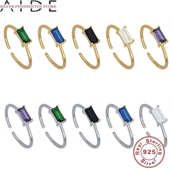 

100% s925 sterling silver square diamond rings for women fashion jewelry ladies green black blue open ring anel masculino cluster, Golden;silver