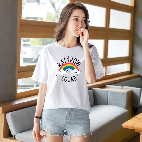 

women's t-shirt 2021 casual short-sleeved summer korean version of the bottoming shirt round neck, White