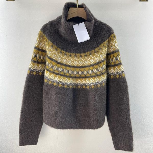 

women's sweaters 2021 winte gray contrast yellow fashion loose 100% wool plush sweater women turtleneck long sleeve soft jumper, White;black