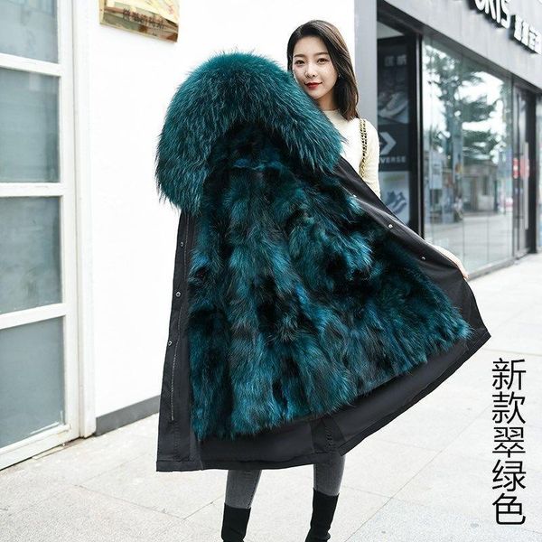 

women's fur & faux the 2021 long paragraph over-the-knee raccoon coat suits female can remove hair bladder is collars, Black