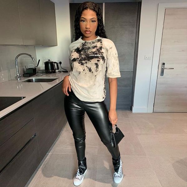 

fashion leather leggings casual women capris pu warm split trousers slim fit autumn high waist pants, Black;white
