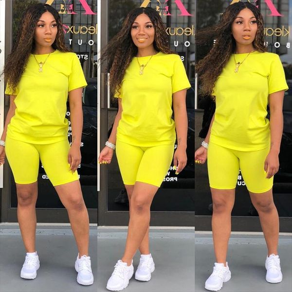 

two piece solid color womens tracksuits clothing crew neck t shirt and tight fitting shorts simple women fashion style tracksuit, Gray
