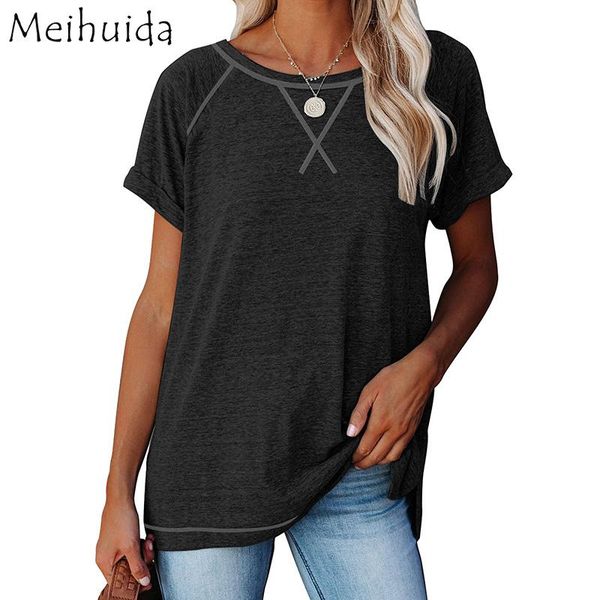 

women casual style t-shirt adults loose solid color short sleeve round neck pullover clothes for female ladies summer women's, White