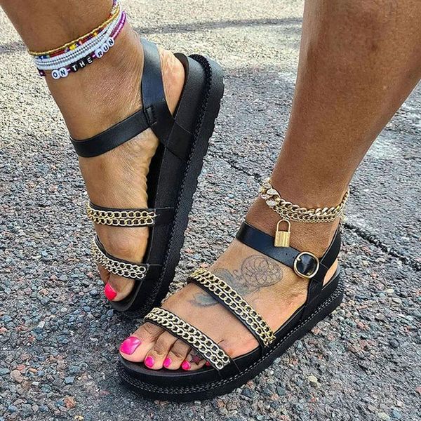

summer shoes woman flat platform sandals women soft leather casual open toe gladiator wedges thick bottom, Black