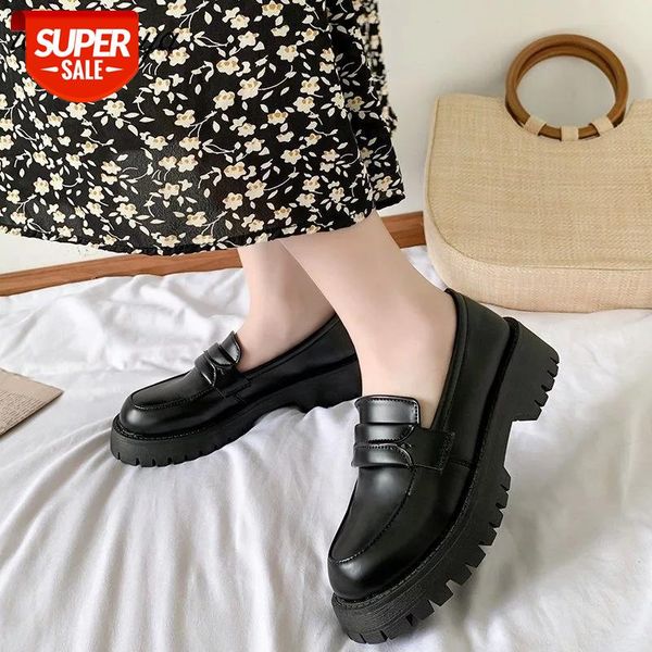 

japanese high school student shoes girly girl lolita cospaly jk uniform pu leather loafers casual low heel #ik8u, Black