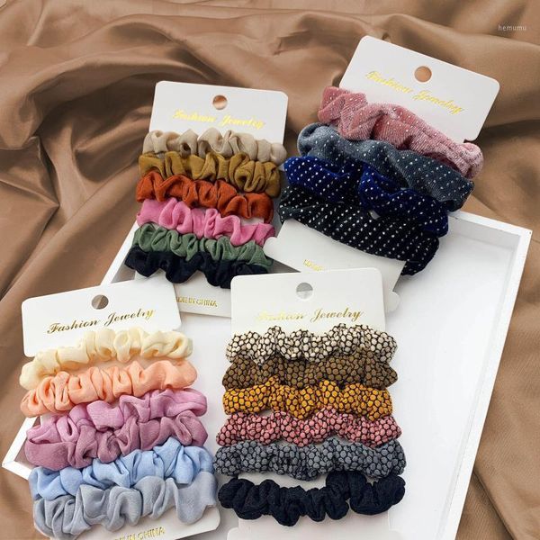 

1set korean style hair rope grils scrunchie bands ponytail holder autumn winter women striped accessories1
