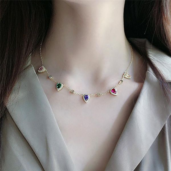 

exquisite fashion drop-shaped color zircon geometric creative design clavicle necklace for women trend jewelry wedding gift pendant nec, Silver