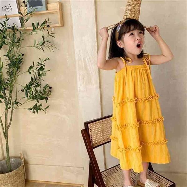 

summer arrival girls fashion solid dress kids beach es 210528, Red;yellow