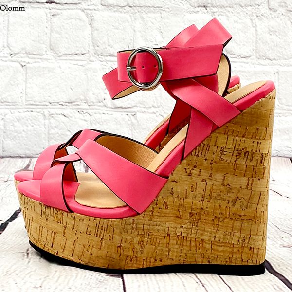 

rontic handmade women summer platform sandals studded wedges high heels open toe 9 colors party shoes us size 5-20, Black