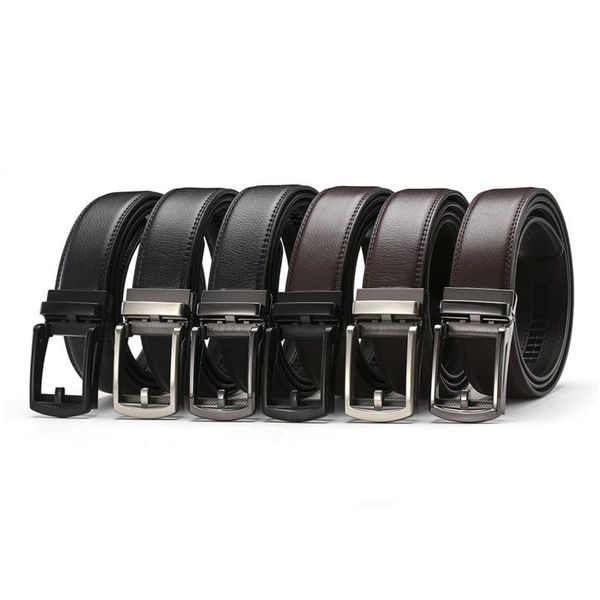 

belts click belt fake needle automatic buckle men two-layer cowhide leather fashion designer, Black;brown
