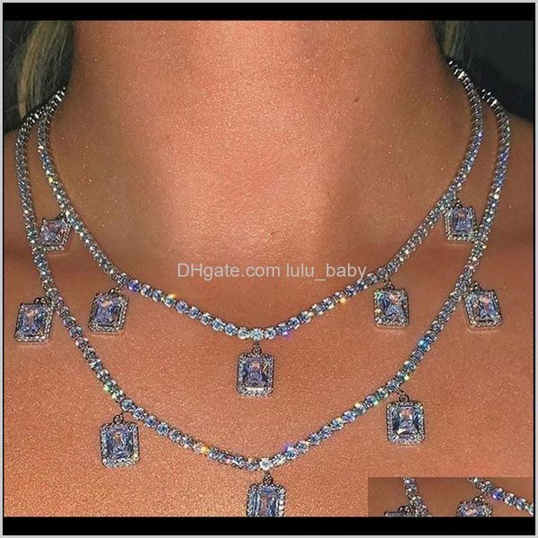 

necklaces & pendants drop delivery 2021 flatfoosie fashion shiny square crystal pendant for women gold sier color tennis chain choker neckla, Silver