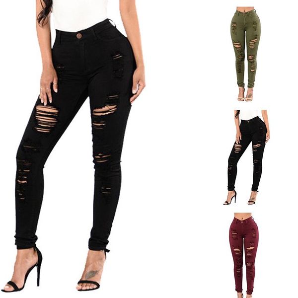 

women's jeans adies ripped are thin and versatile, the black casual pants for spring 2021, Blue