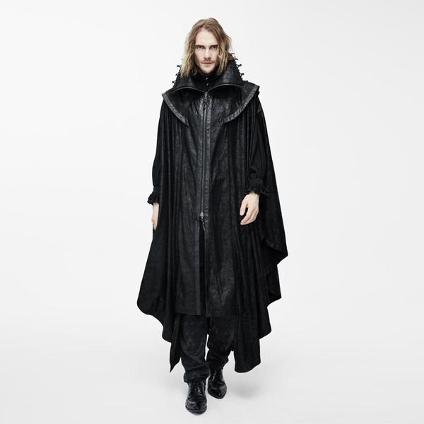

men's trench coats devil fashion men punk style long cloak halloween dark vampire count bat cape hooded loose overcoats, Tan;black