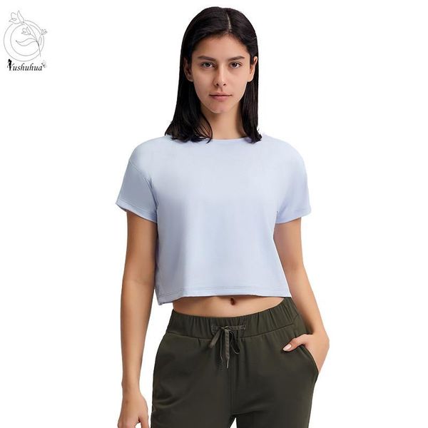 

yoga outfit yushuhua summer loose short sleeve gym sport tee women naked feel buttery soft workout training fitness crop shirt