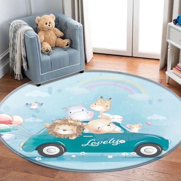 

carpets baby play mat train animal panda bear pattern children comfortable round carpet non-slip flannel