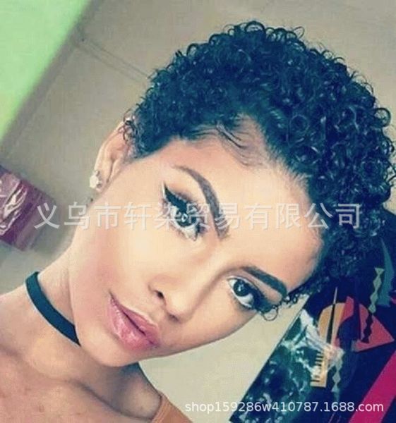 

short fluffy small black hand curl rose net chemical fiber wig, Black;brown