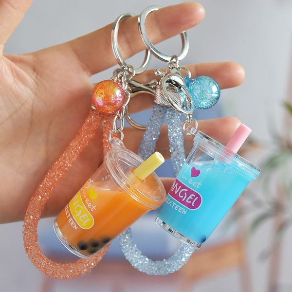 

creative acrylic pearl milk tea car key chaina1, Silver