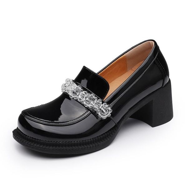 

student campus british uniform big toe shoes crystal diamond japanese spring/summer 2021 women's dress, Black