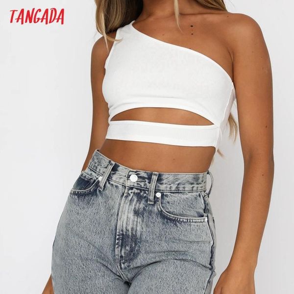 

women's tanks & camis tangada women white strethy off shoulder sleeveless backless short crop shirts female solid 4p82
