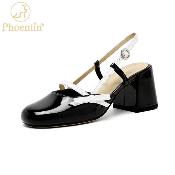 

dress shoes phoentin genuine leather high heels slingback pumps 2021 fashion women's round toe mary janes summer white black sandals ft