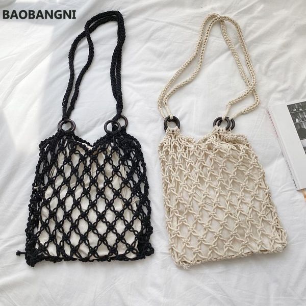 

cross body cotton thread knitted women handbag ladies net hollow bag japan style female woven shoulder beach sets