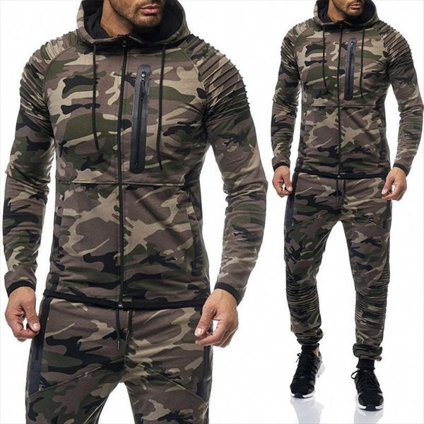 

zogaa camouflage hoodies sweatpants men tracksuits 2 piece sports suit large size fashion sportswear casual, Gray