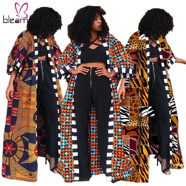 

spring africa dashiki cardigan for woman african traditional printed long trench coat womens elegant outwear drop women's coats, Tan;black