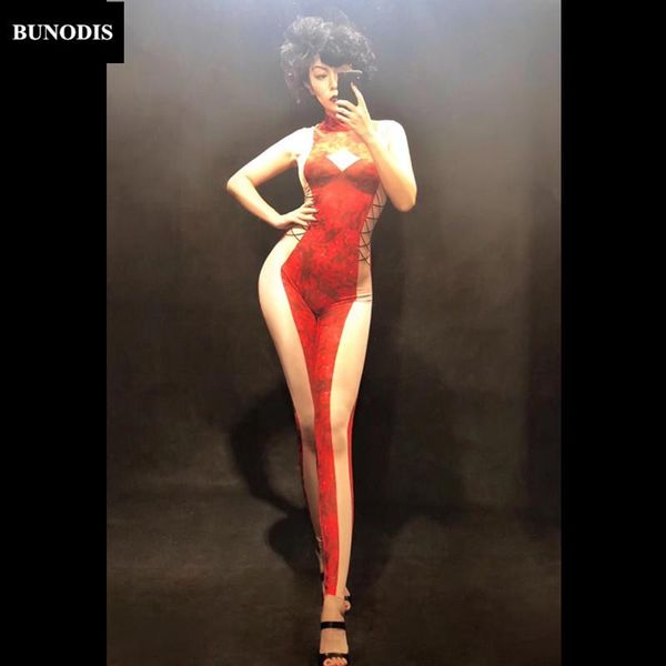 

women's jumpsuits & rompers zd308 women red flowers jumpsuit sleeveless 3d printing roses nightclub party singer dancer stage wear perf, Black;white