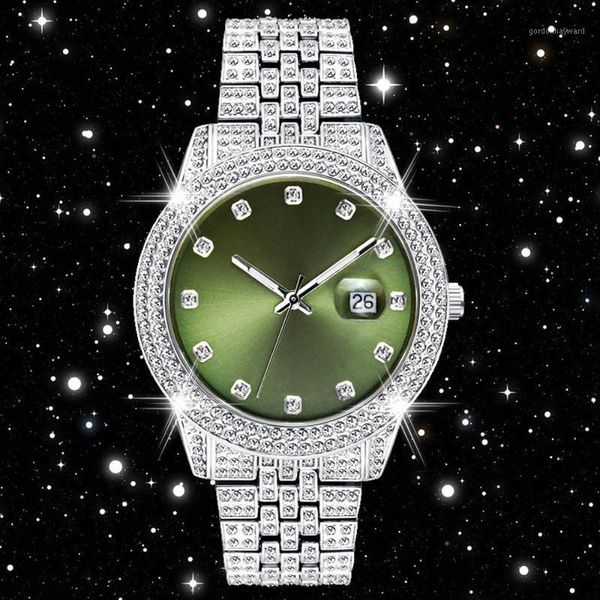 

wristwatches drop mens 44mm hip hop iced out diamond watch full cz fashion quartz men waterproof stainless steel montre homme, Slivery;brown